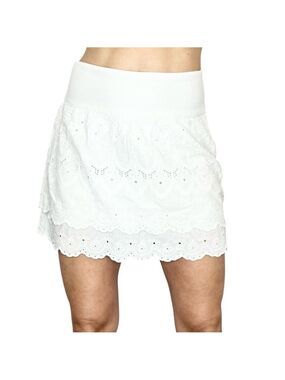 MIXXO Korea boho cottagecore 100% cotton white eyelet lace layered mini skirt 28